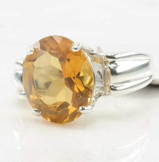 Vintage Sterling Silver Ring Citrine Yellow Size 7 1/2