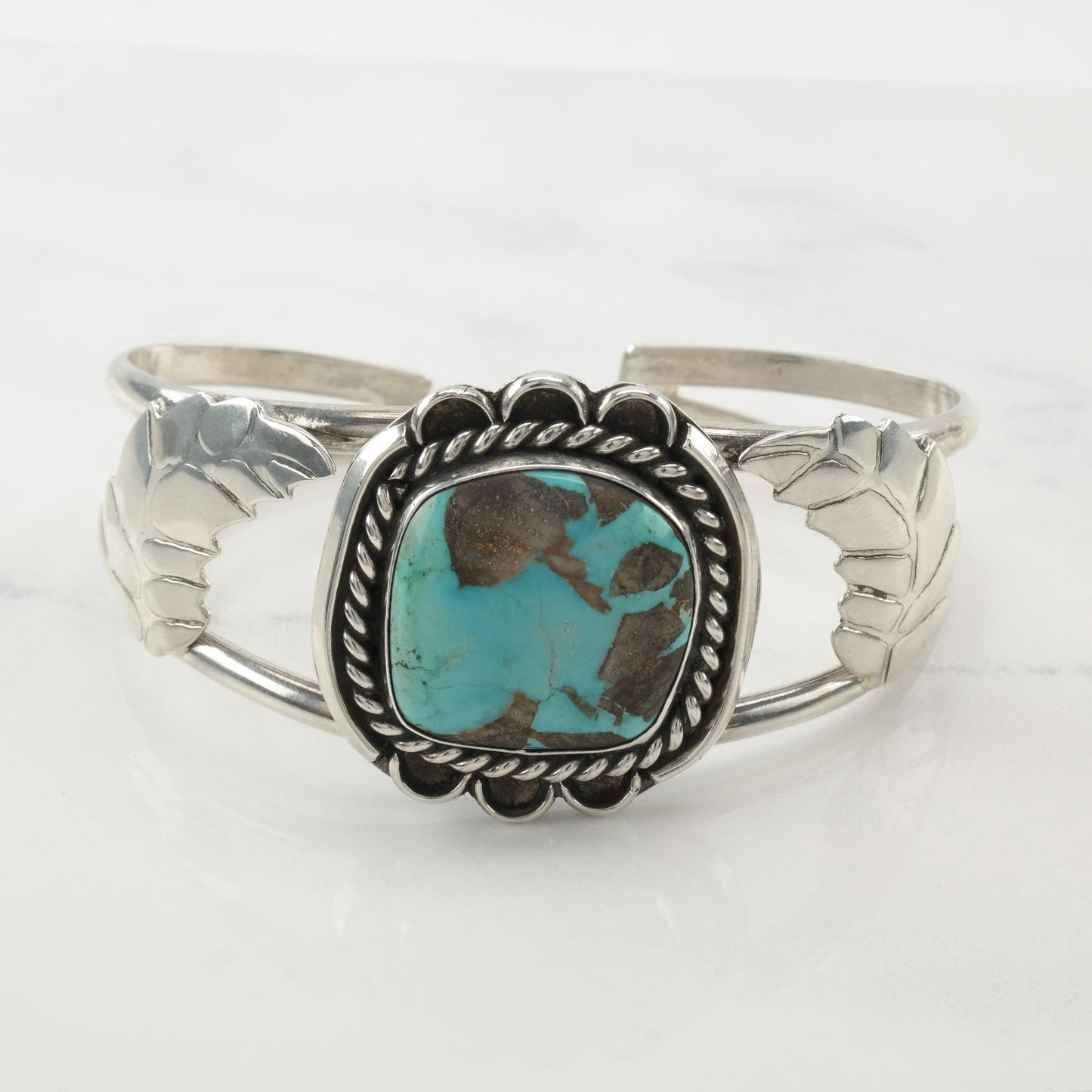 Native American Bisbee Turquoise Cuff Bracelet Sterling Silver