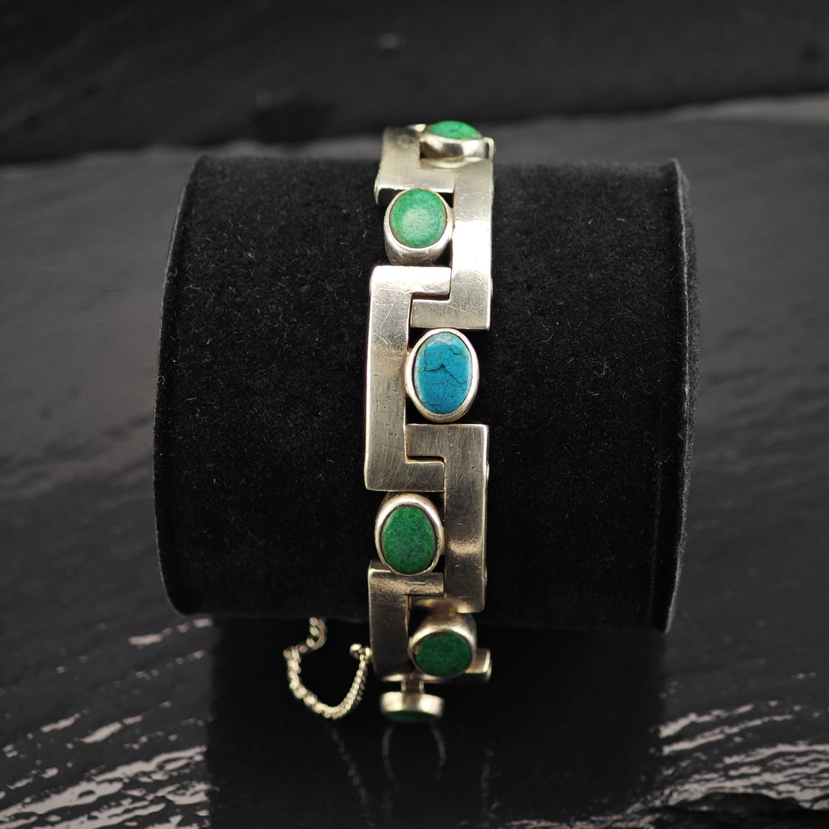 Taxco Gemstone Sterling Silver Hinged Bangle By Antonio Pineda Sz 6 3/4" BR3169