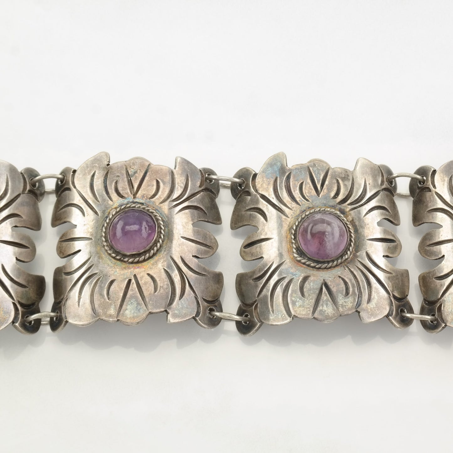 Pre Eagle, Taxco Sterling Silver Link Bracelet Amethyst