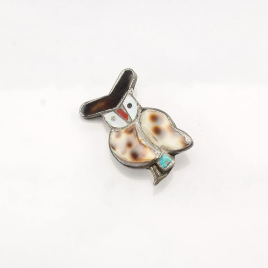 Native American Sterling Silver Brooch Inlay Shell Turquoise Coral