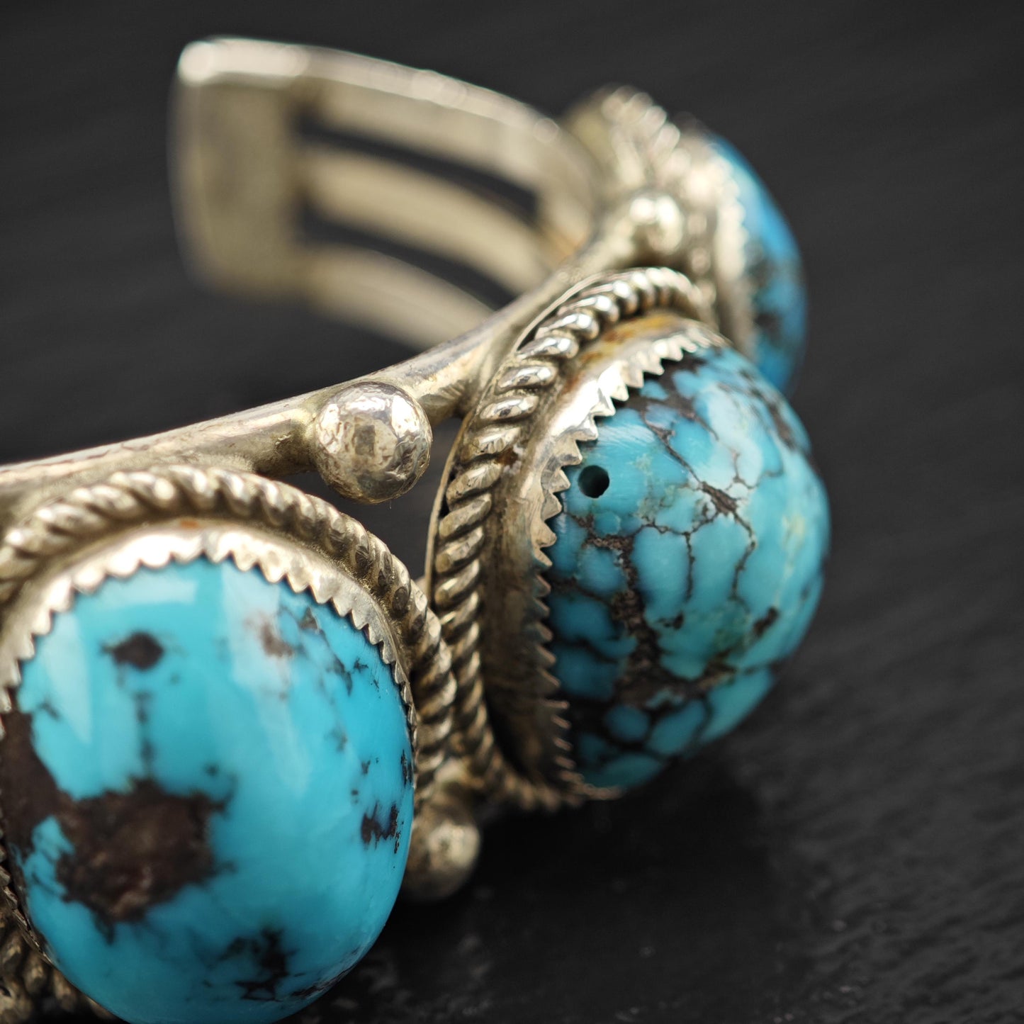 Vintage SW Six Spiderweb Turquoise Row Cuff Bracelet Sterling Silver Sz 6 1/2"