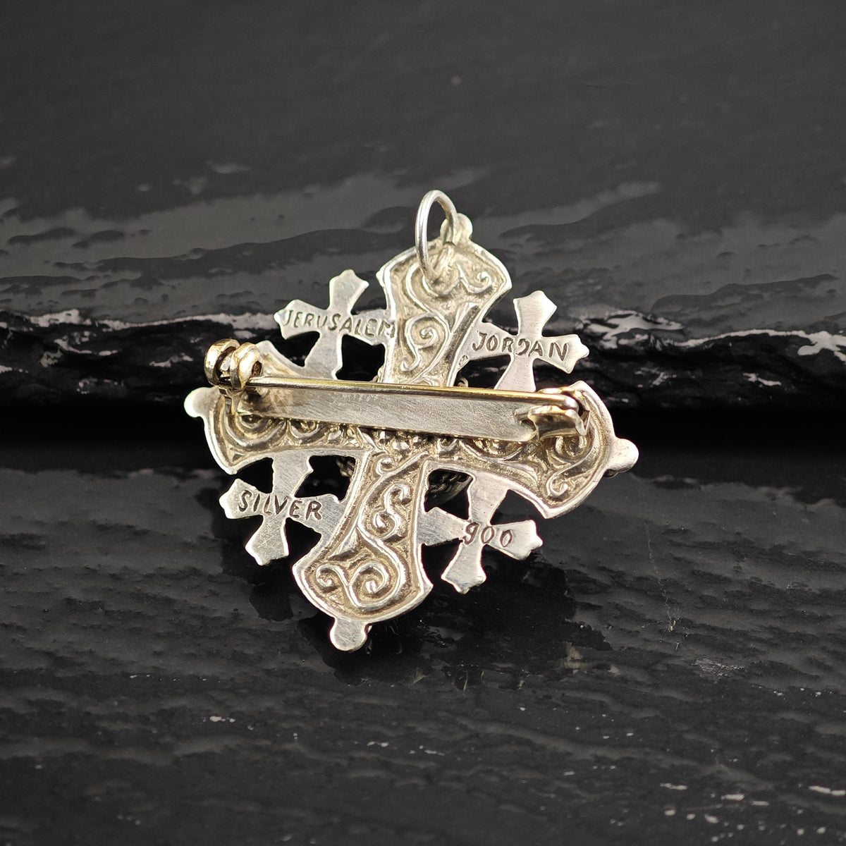 Color Change Corundum Jerusalem Cross 900 Silver Pendant/Brooch P3131