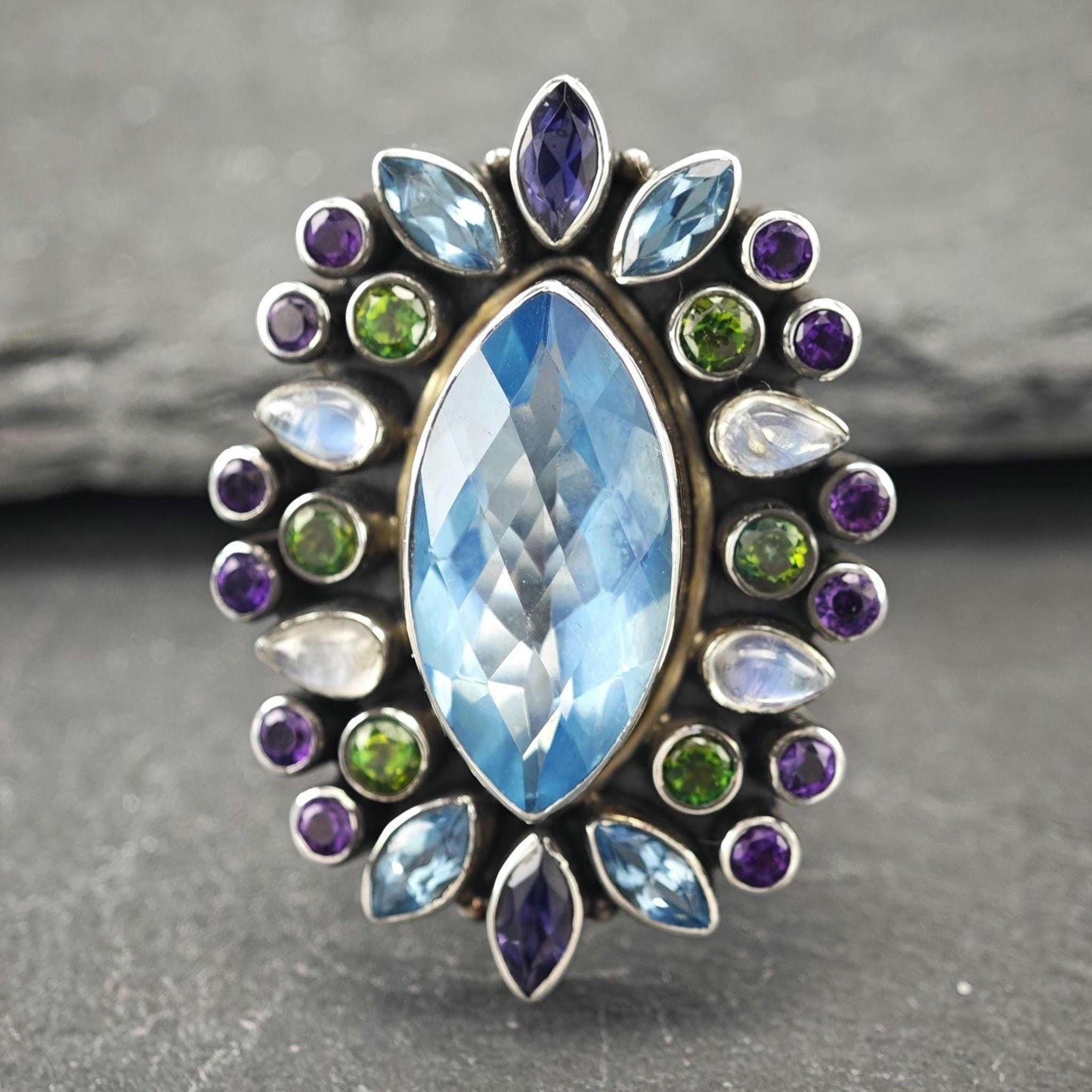 Vintage Nicky Butler Blue Multi-stone Ring Sterling Silver Sz 9 or 7