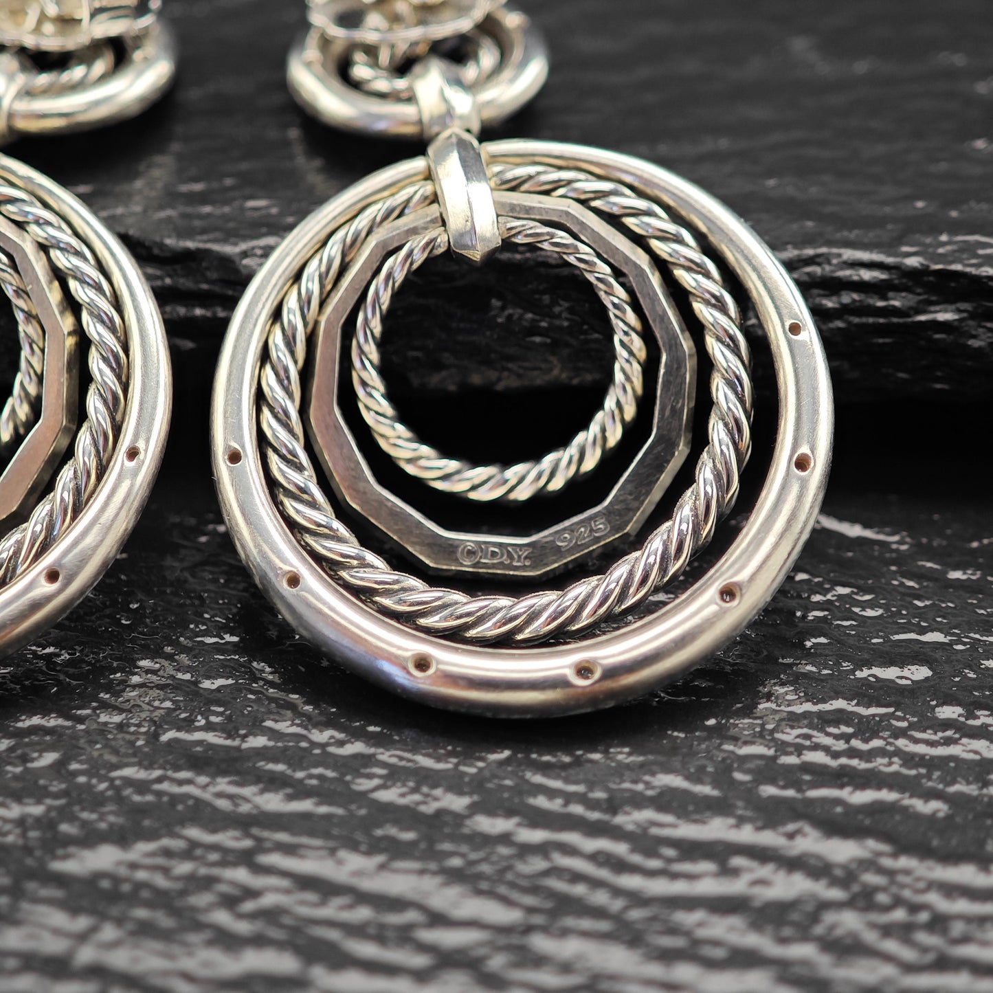 David Yurman Diamonds Stax, 14k Gold Posts Stud/Dangle Earrings Sterling Silver