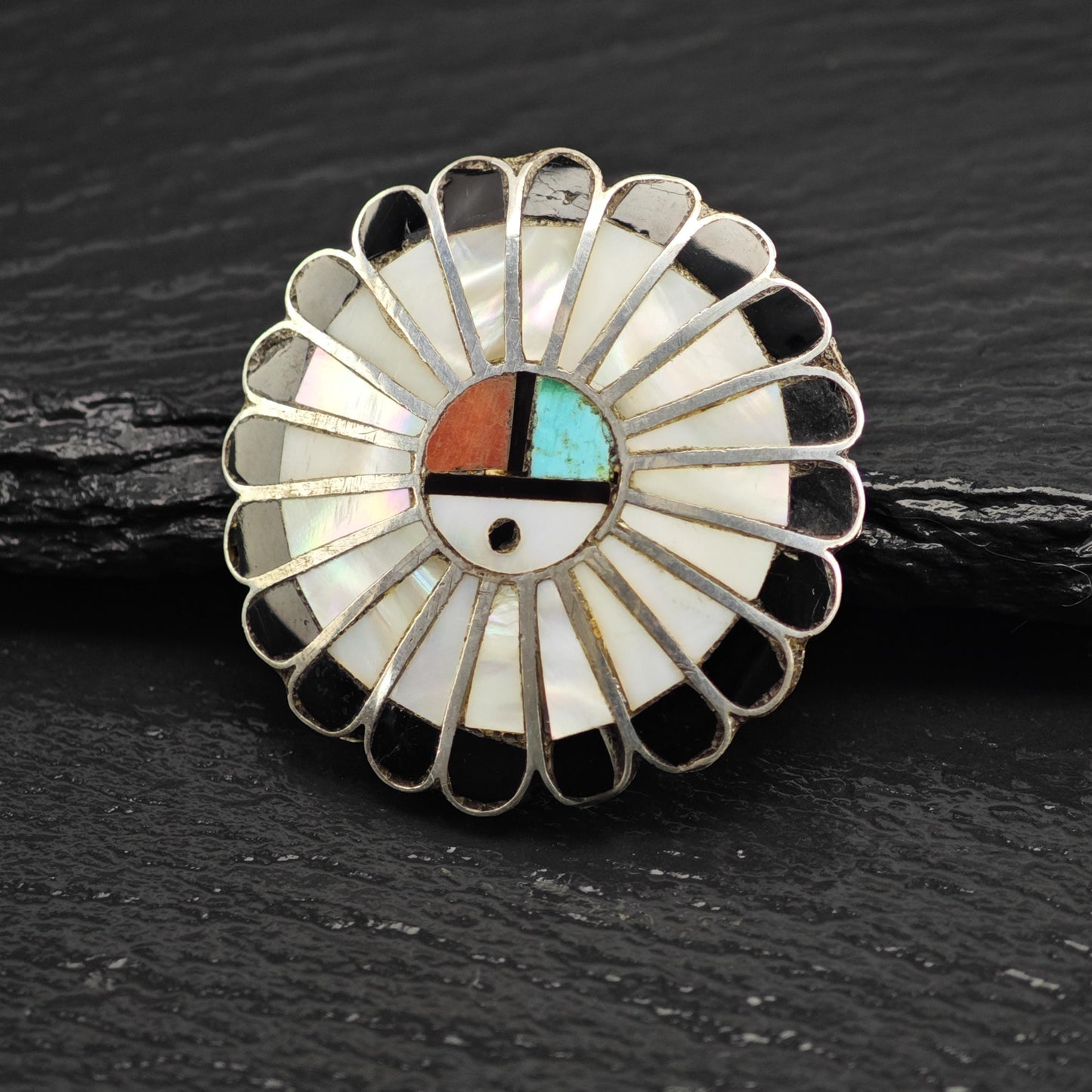 Zuni Inlay Surface Pendant Sterling Silver P3057