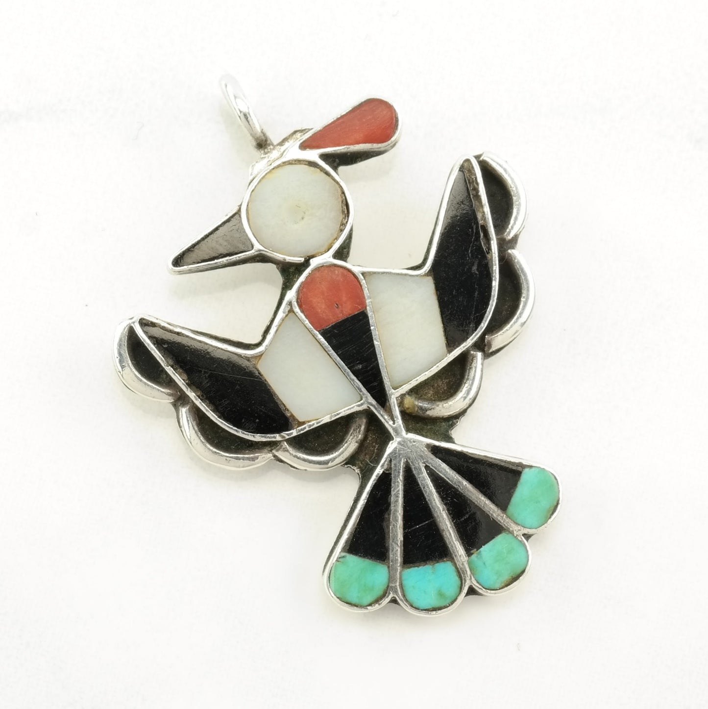 Native American Multi Gem, Inlay Bird Sterling Silver Pendant