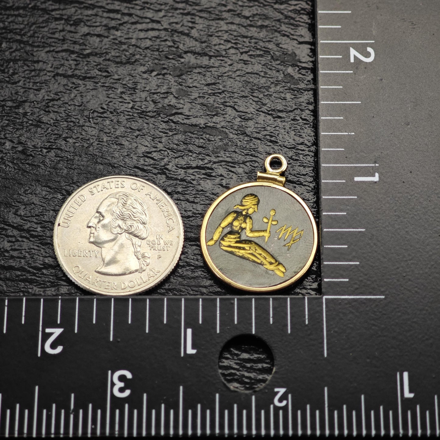 Gold Fill Nephrite Jade Virgo Zodiac Coin Pendant P3083