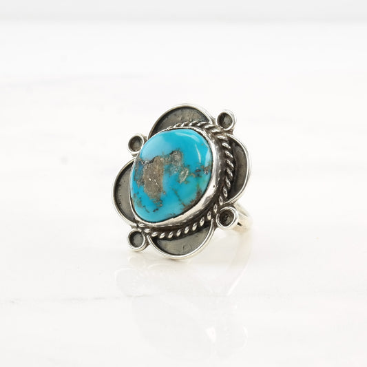 Native American Silver Ring Bisbee Turquoise Sterling Size 7