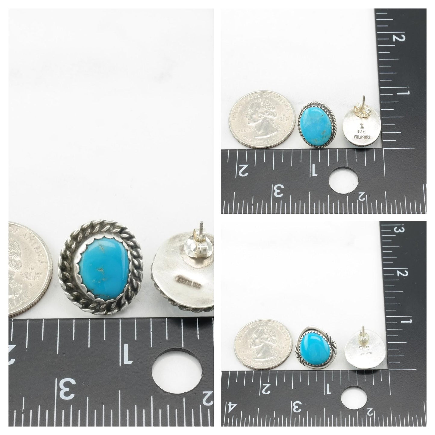 Choice Vintage Turquoise Stud Earrings Sterling Silver