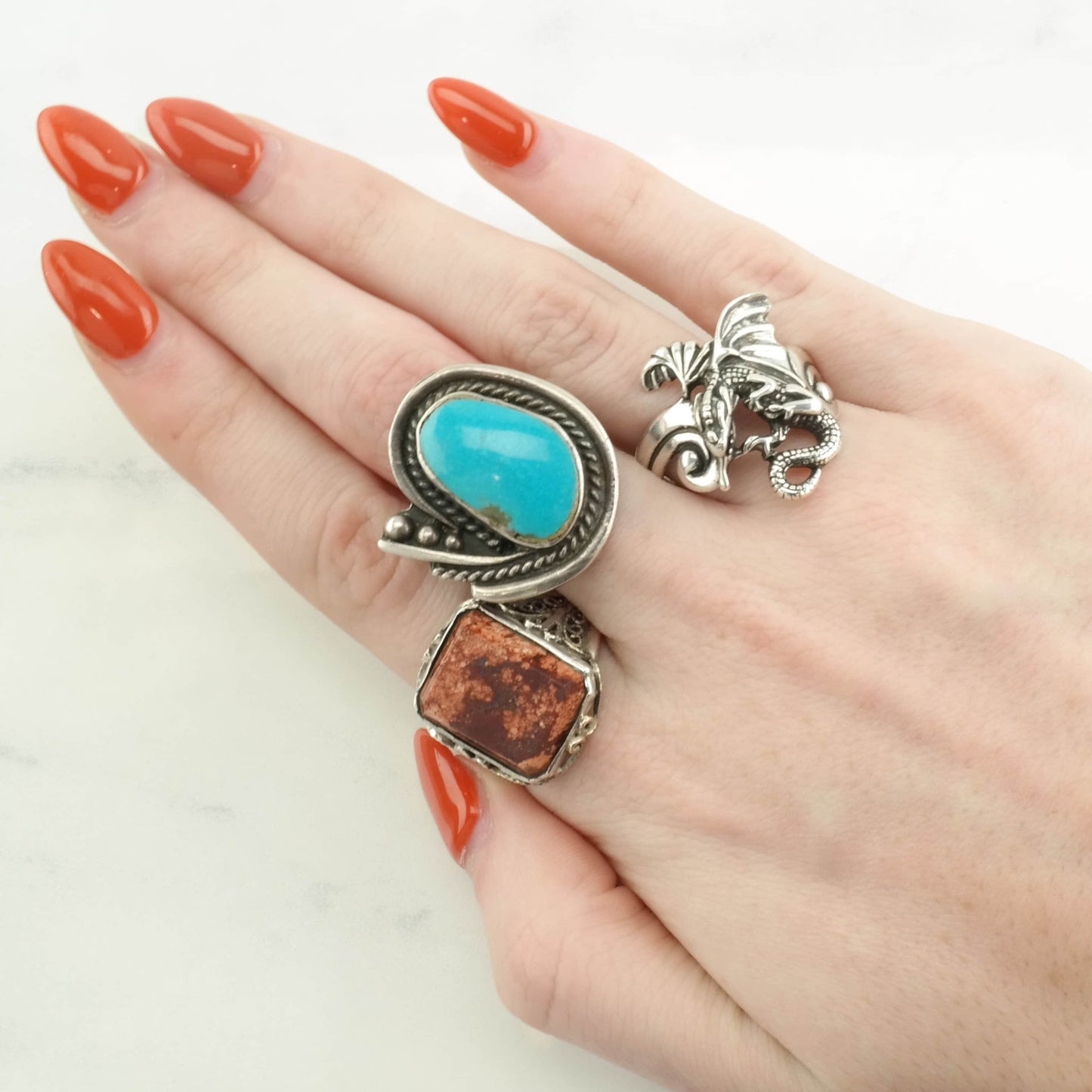 Art Deco Ring Filigree Brown Gemstone Sterling Silver Size 9 1/4