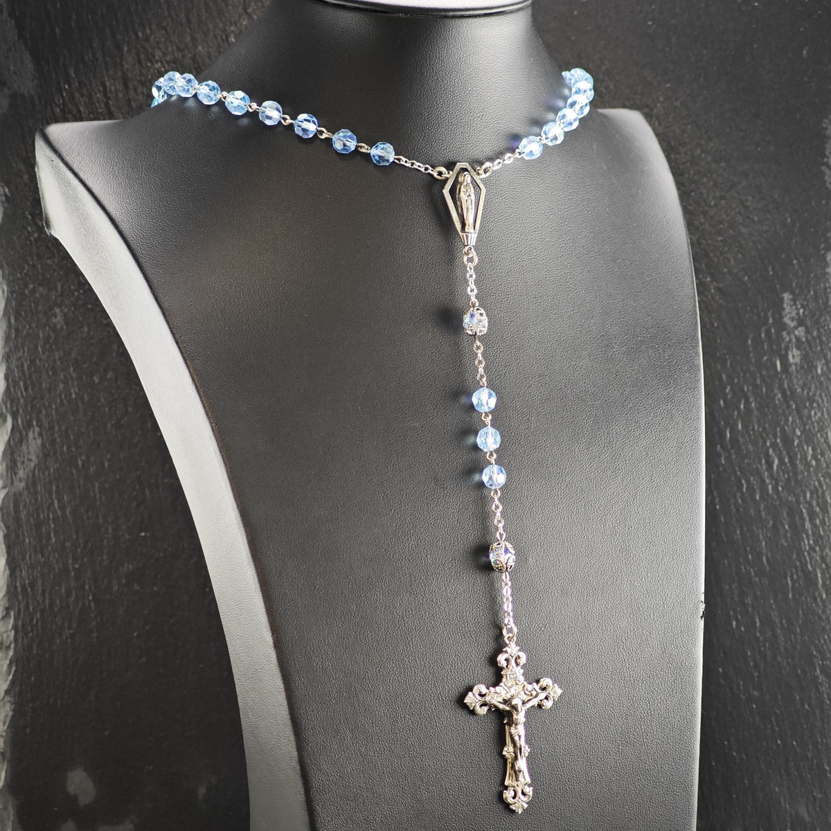 Blue Rosary Necklace Sterling Silver N2785