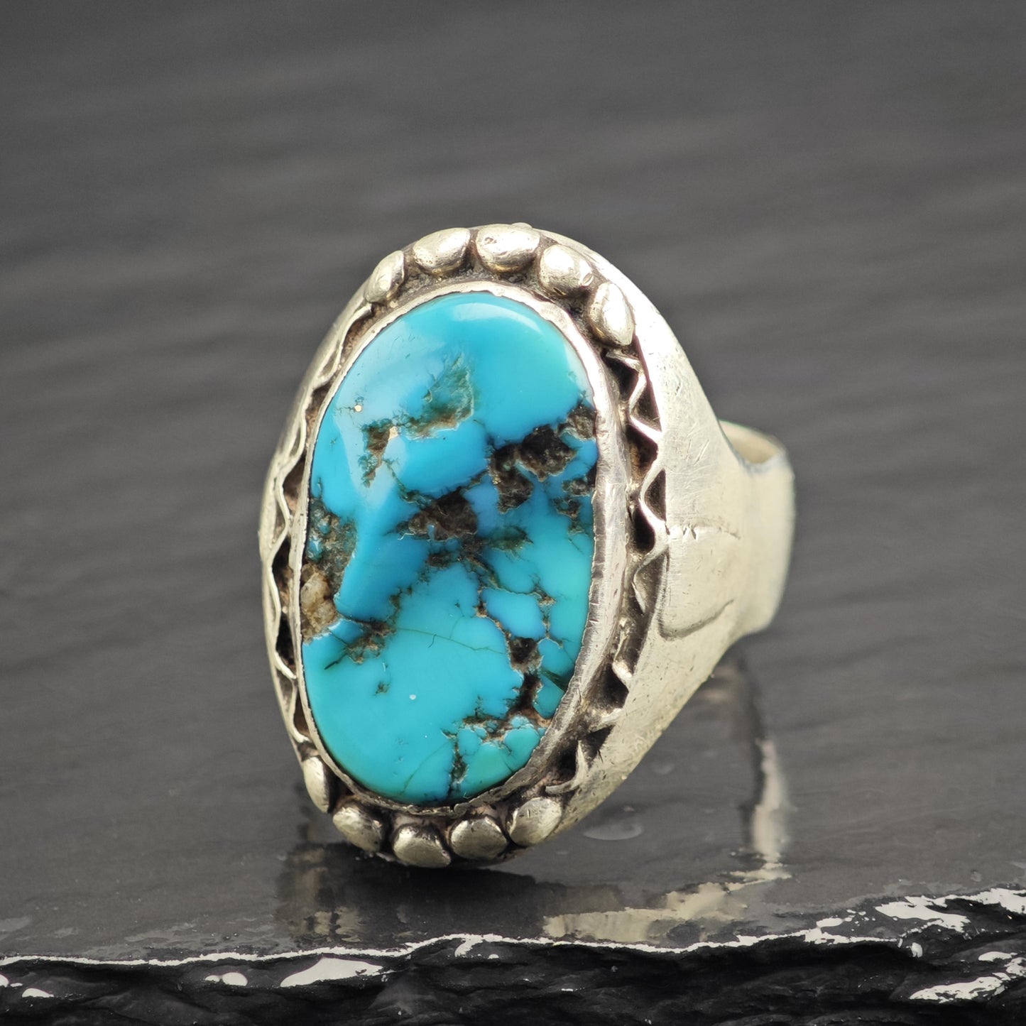 Native American Heavy Turquoise Ring Sterling Silver Sz 15 R6620