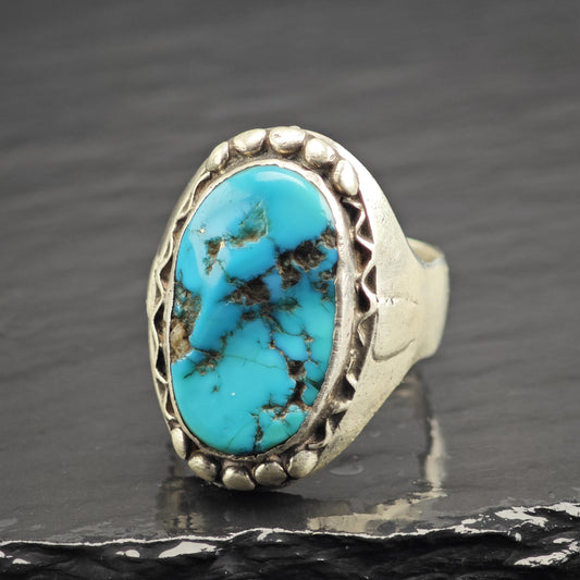 Native American Heavy Turquoise Ring Sterling Silver Sz 15 R6620