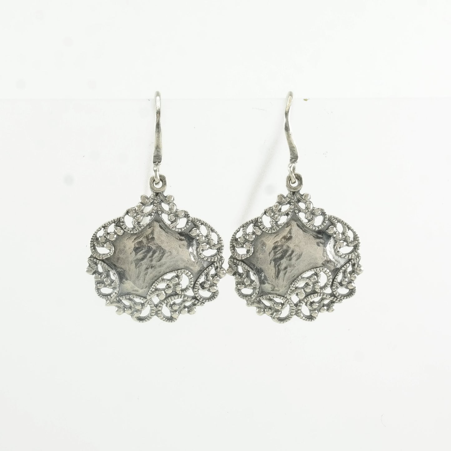 Paz Sterling Silver Hammered Art Nouveau Style Earrings Fish hook