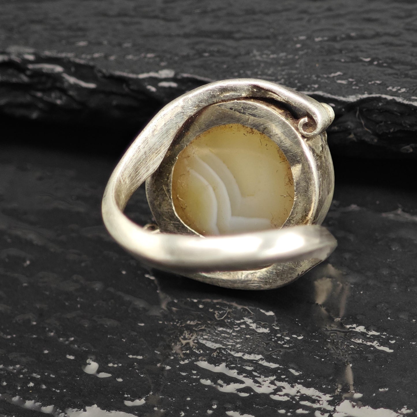 White Agate Sterling Silver Ring Sz 8 3/4 R6636