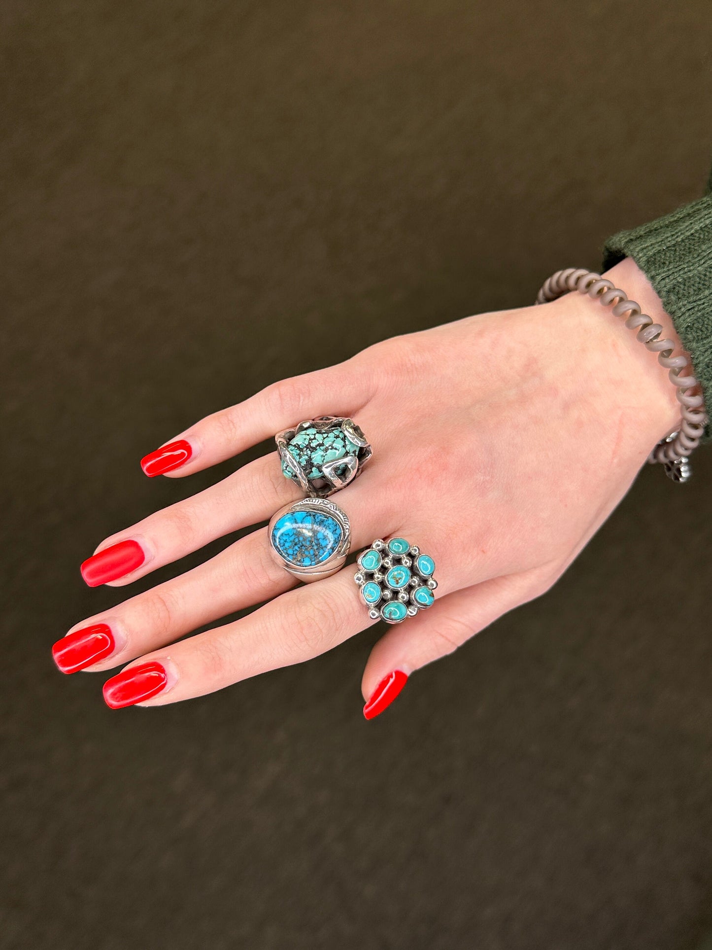 Native American Silver Ring Lone Mountain Spiderweb Turquoise Hairline Crack Sterling Size 8 1/4