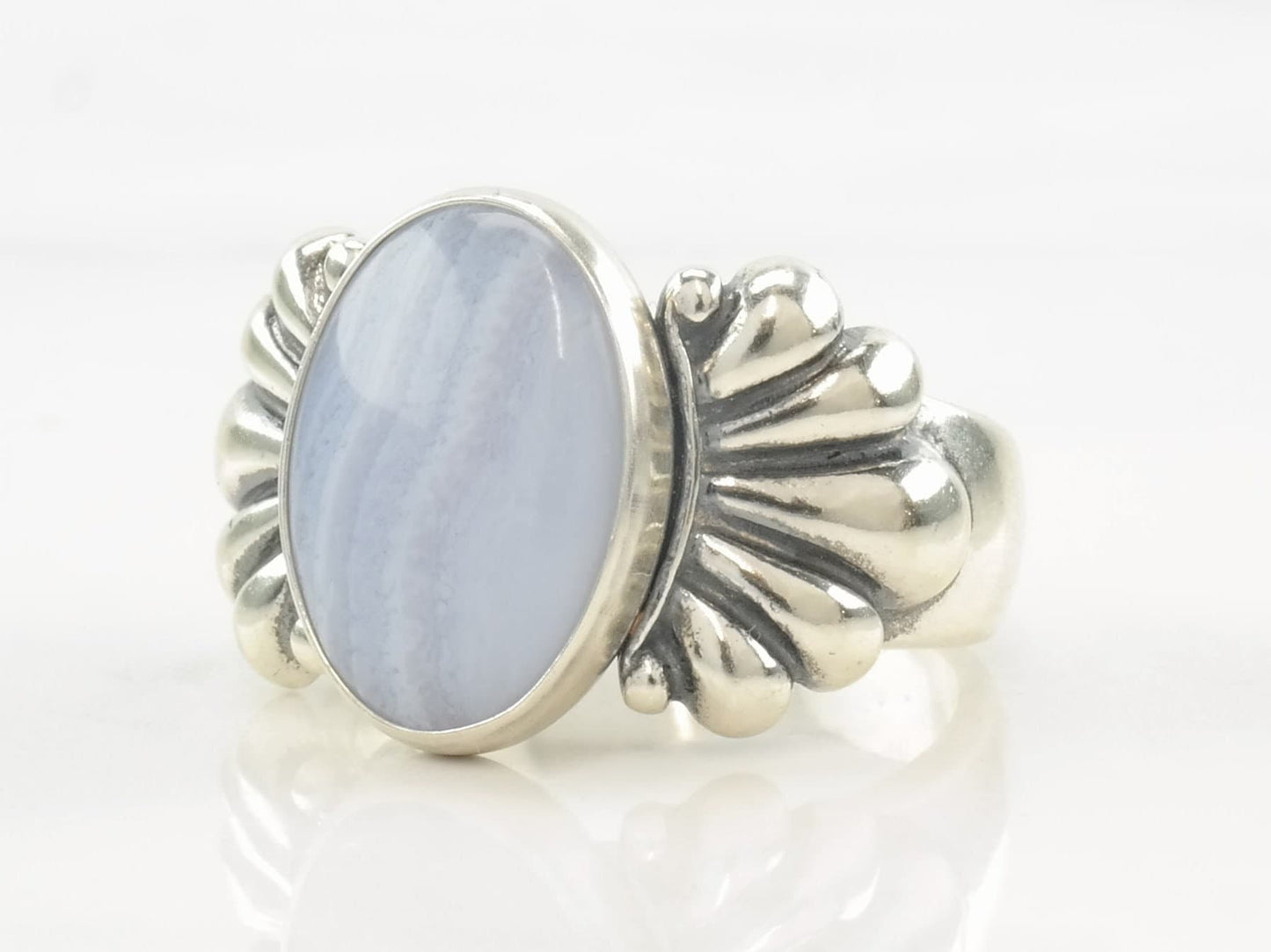 Carolyn Pollack Ring Blue Lace Agate Ring Sterling Silver Size 5 1/4