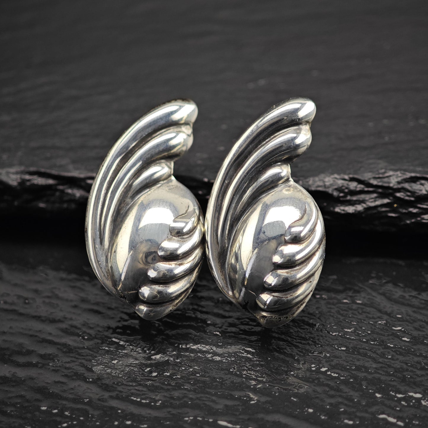 Abstract Taxco Screw Back Sterling Silver Earrings ER3186