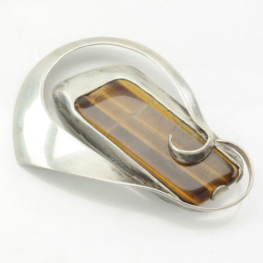 Mid-Century Modern RWW Sterling Silver Brooch, Tiger's Eye, Abstract Design, Modernist Jewelry