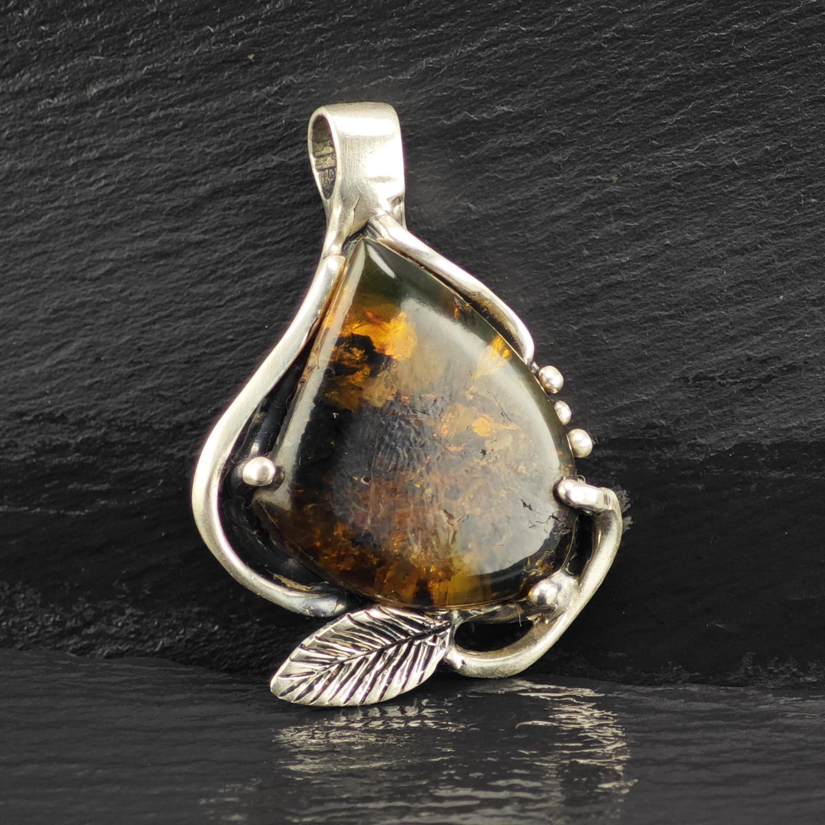 Amber Leaf Sterling Silver Pendant P3129