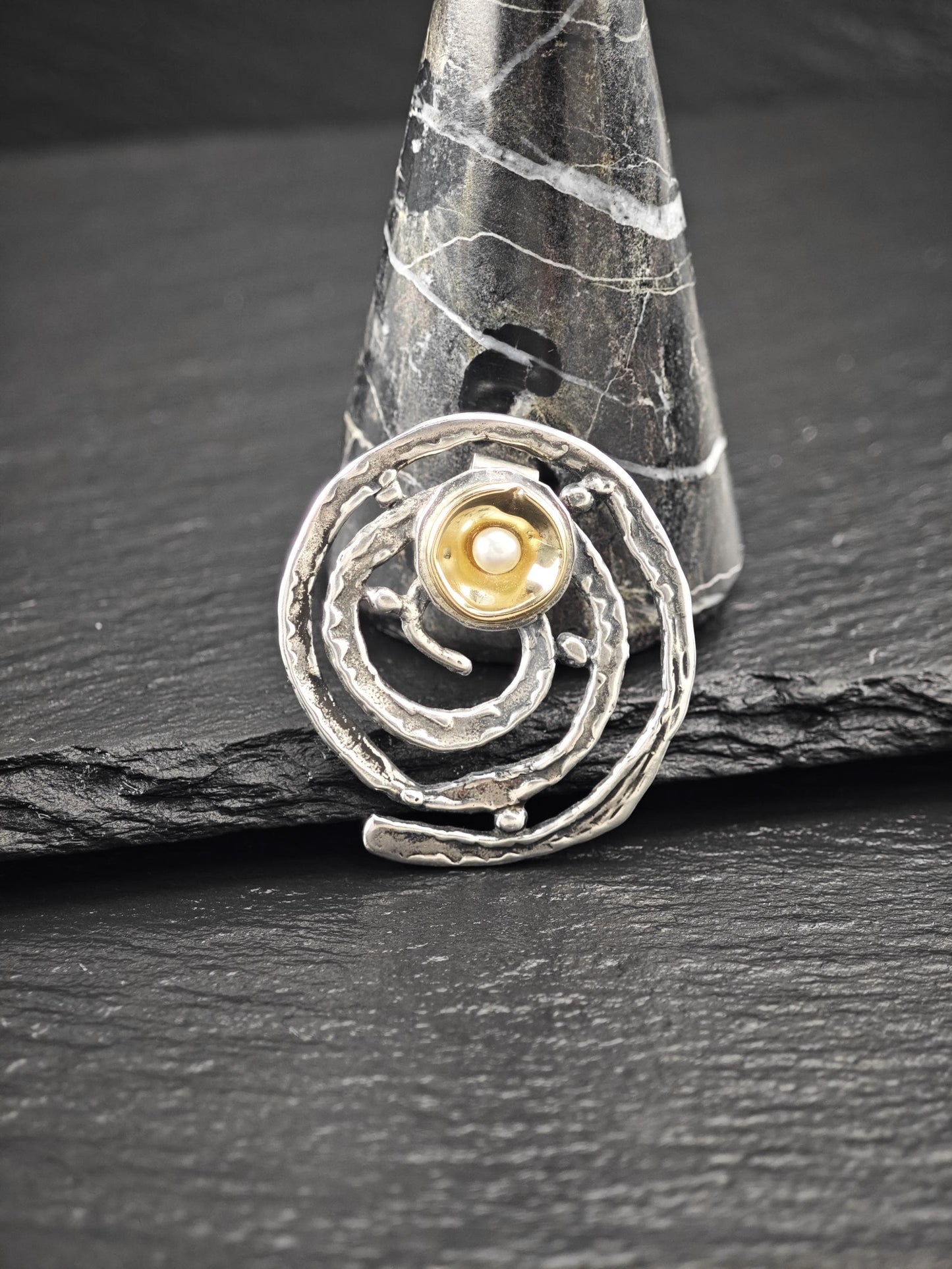 Yigal Avinoam, Pearl 14K Gold Accent Abstract Pendant Sterling Silver P2736