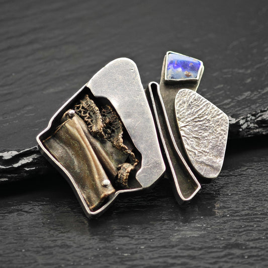 Abstract Modernist Opal Sterling Silver Pendant/Brooch P3123