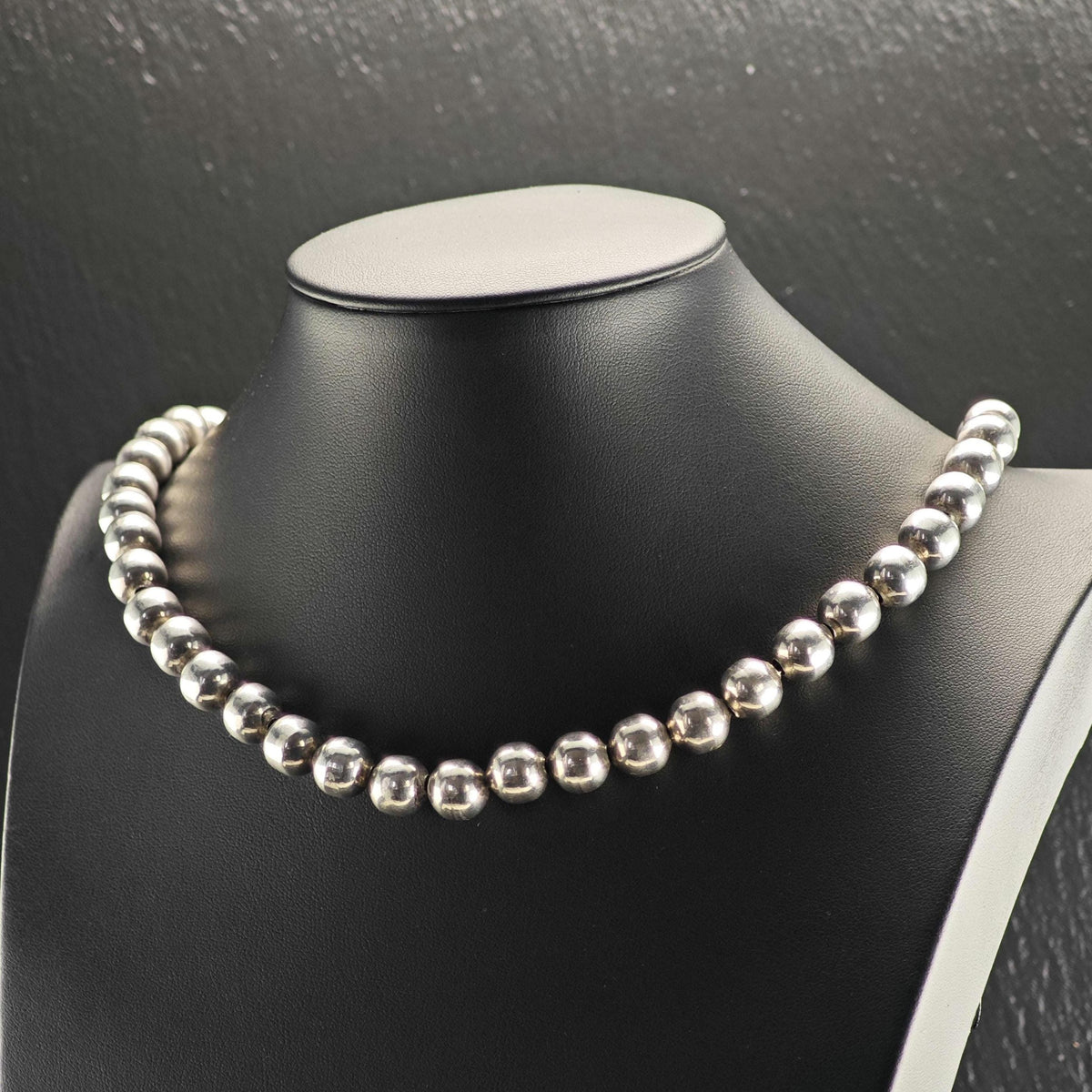 10mm Mexican Sterling Silver Beaded Necklace N2769