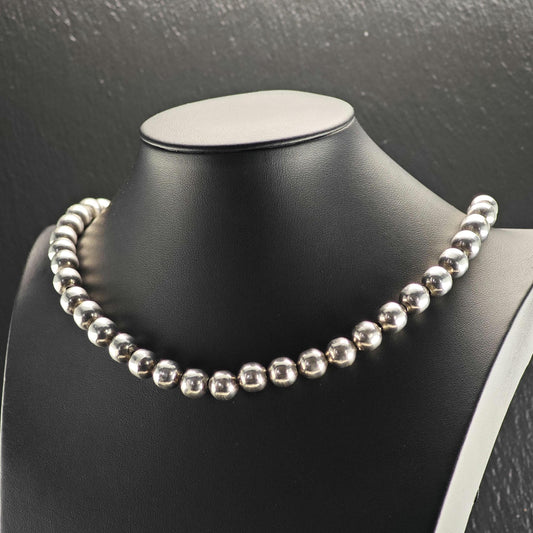 10mm Mexican Sterling Silver Beaded Necklace N2769