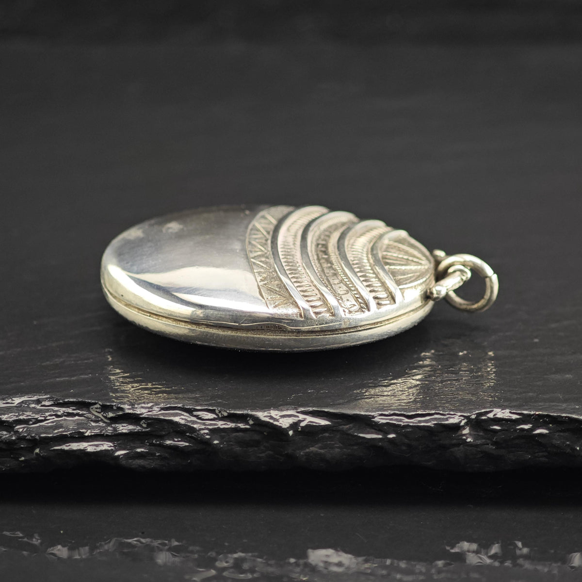 1882 England Repousse Locket Sterling Silver Pendant P3091