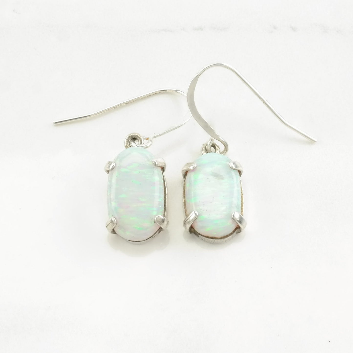 Vintage Created Opal Earrings Sterling Silver Fish Hook