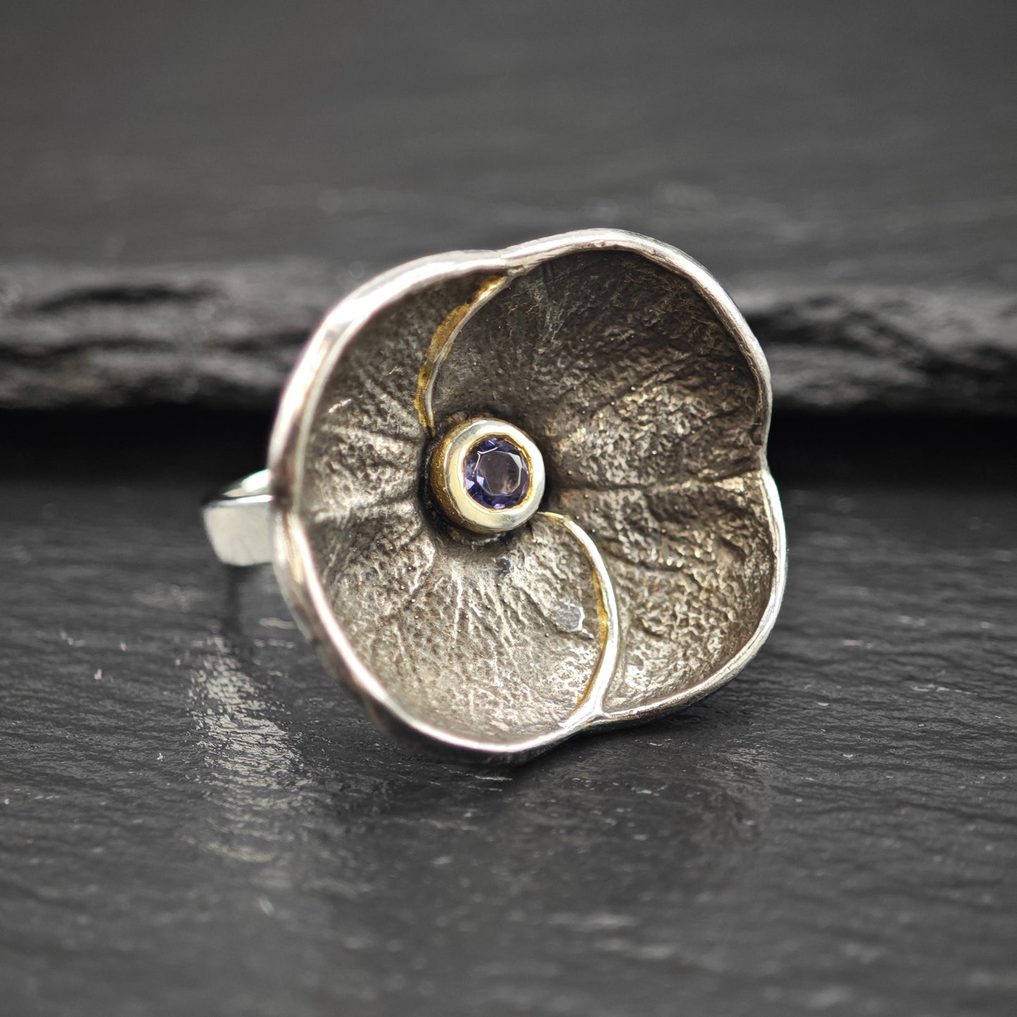 Abstract Flower Amethyst Gemstone Ring Sterling Silver Size 5 1/2 R6032