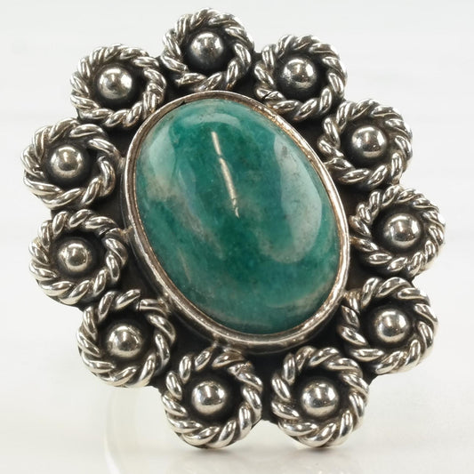 Vintage Taxco Silver Ring Turquoise Floral Sterling Green Size 6-6 1/4