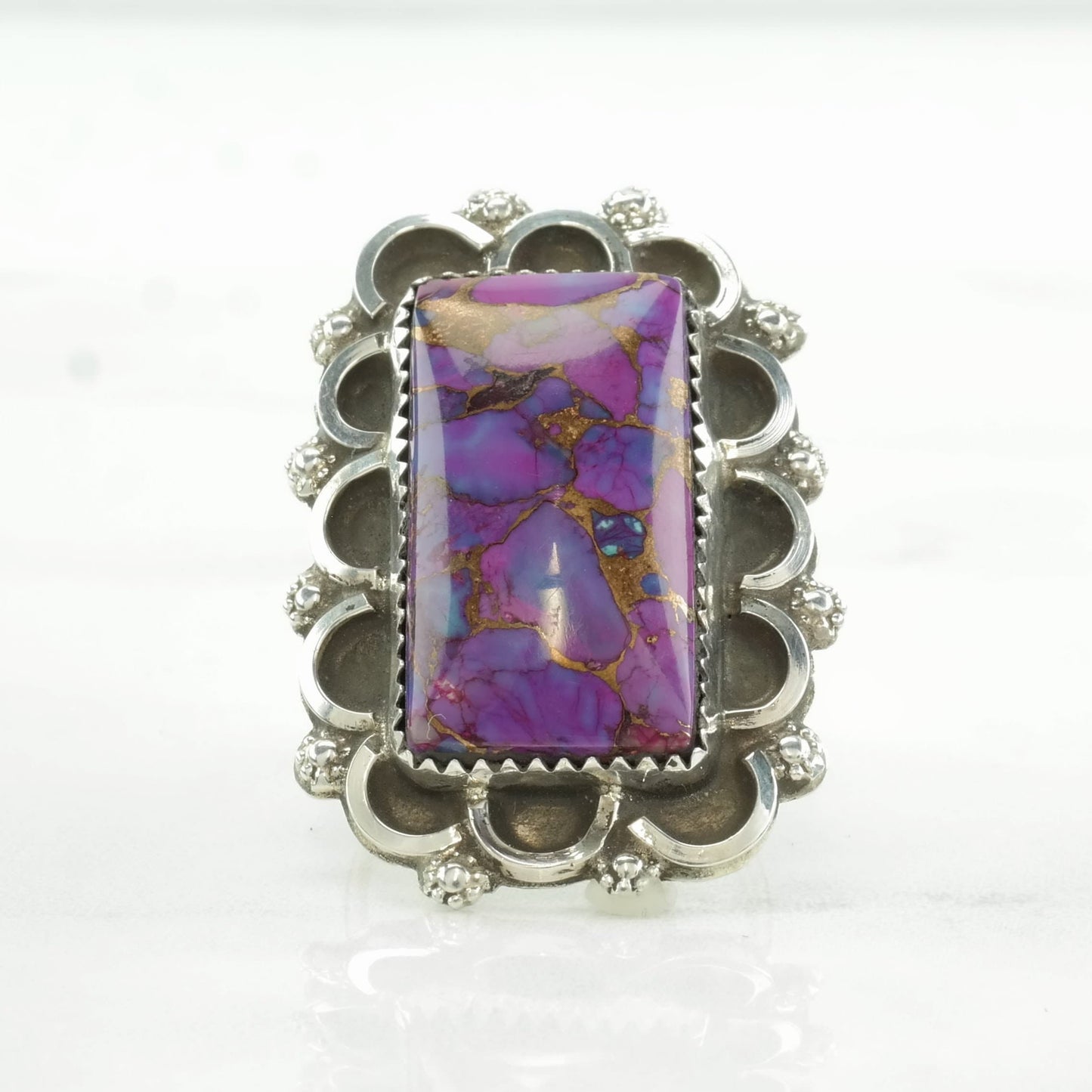 Southwest Silver Ring Purple Copper Dyed Turquoise Scallop Sterling Size 8