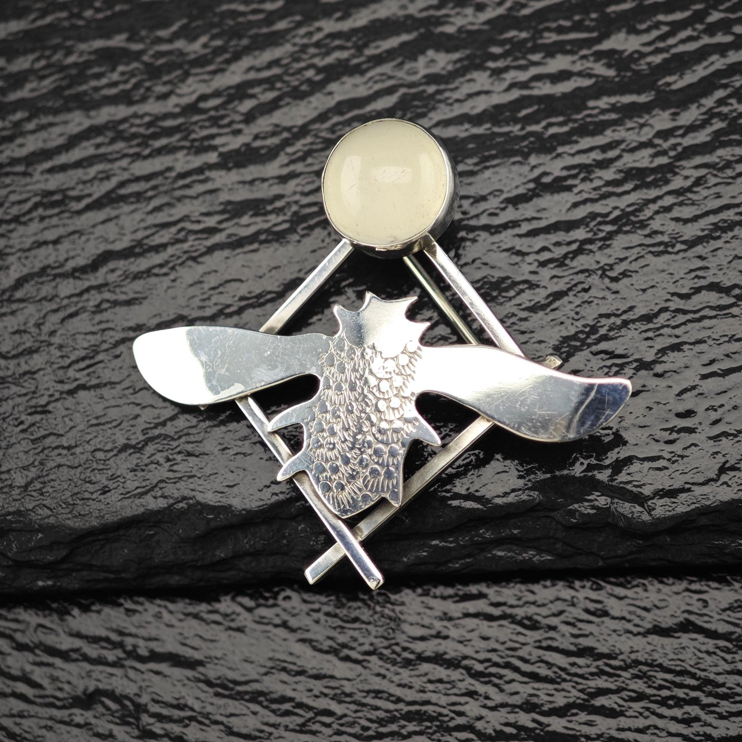 Vintage Studio, Artist Sterling Silver Brooch Insect White Quartz