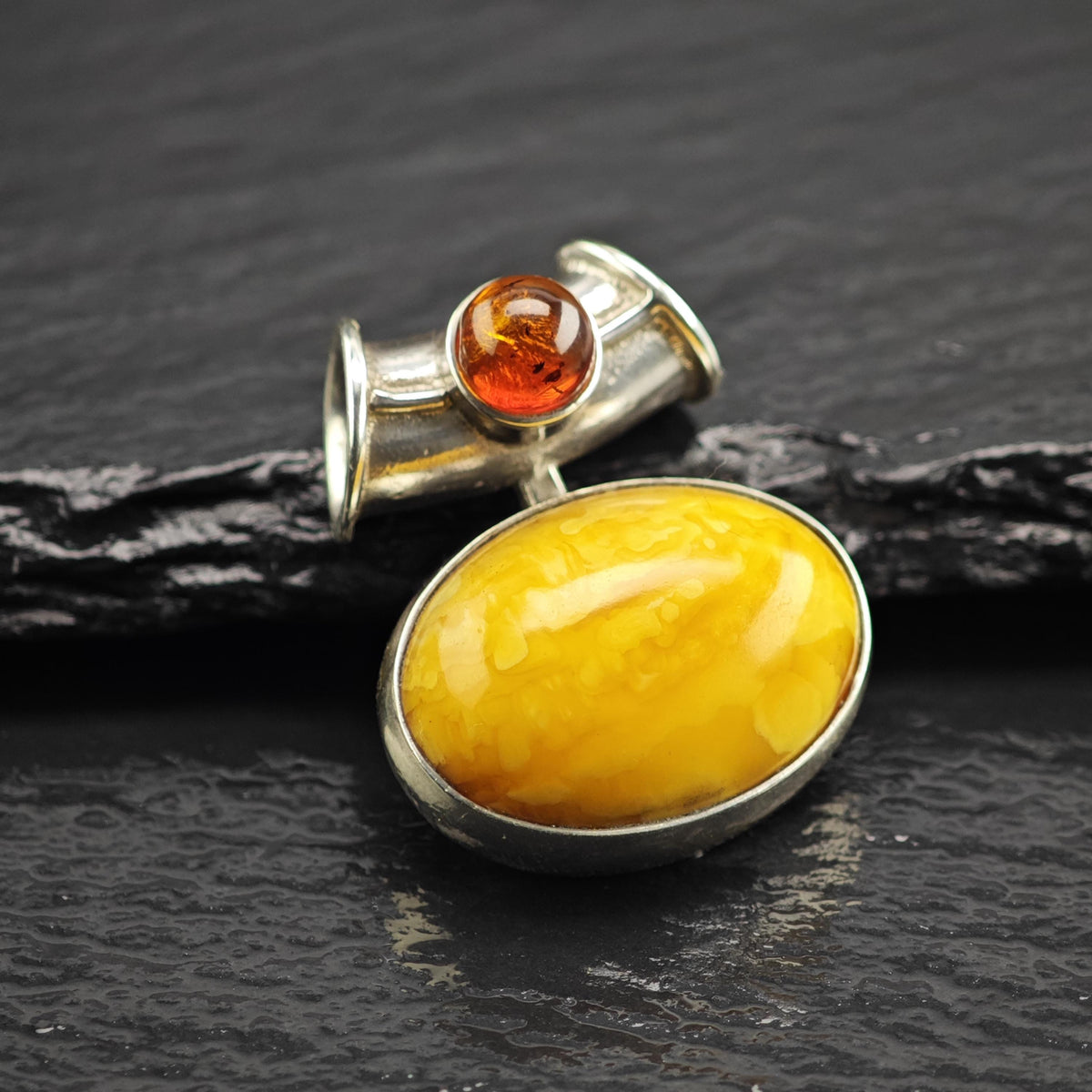 Butterscotch Amber Tube Bail Sterling Silver Pendant P3130