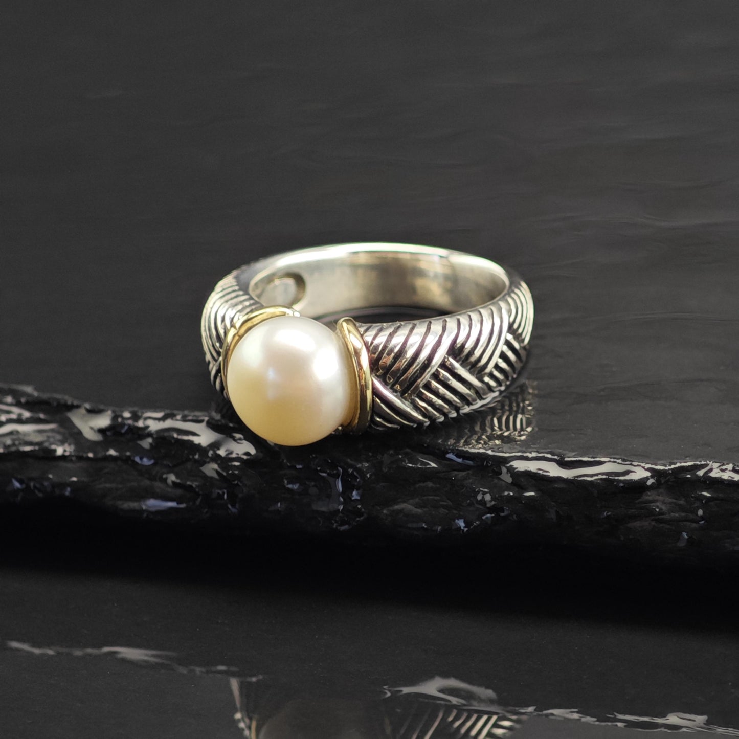 Pearl 14K Gold Accent Sterling Silver Ring Sz 7 R6732