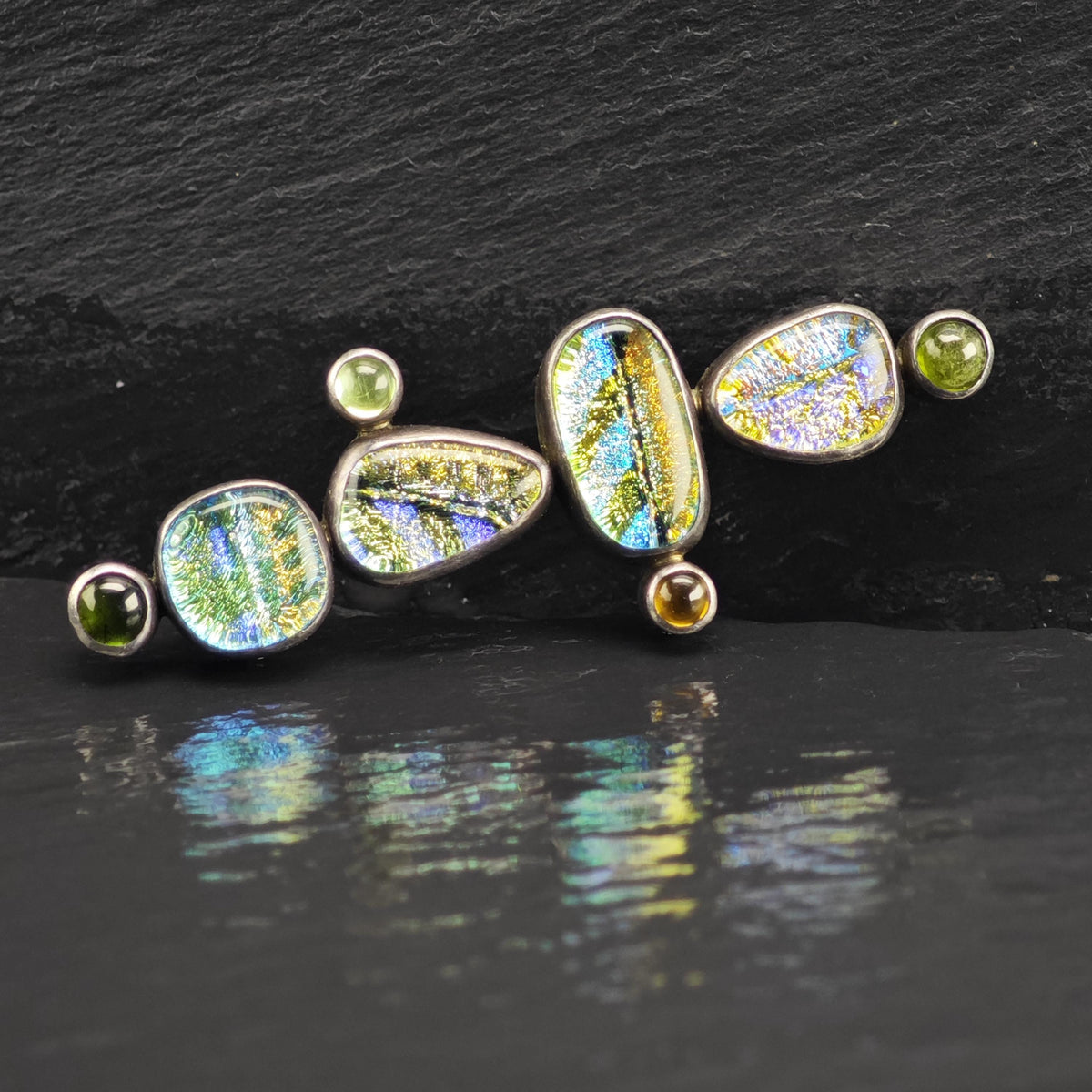Artisan Dichroic Glass Multicolor Sterling Silver Brooch B2258