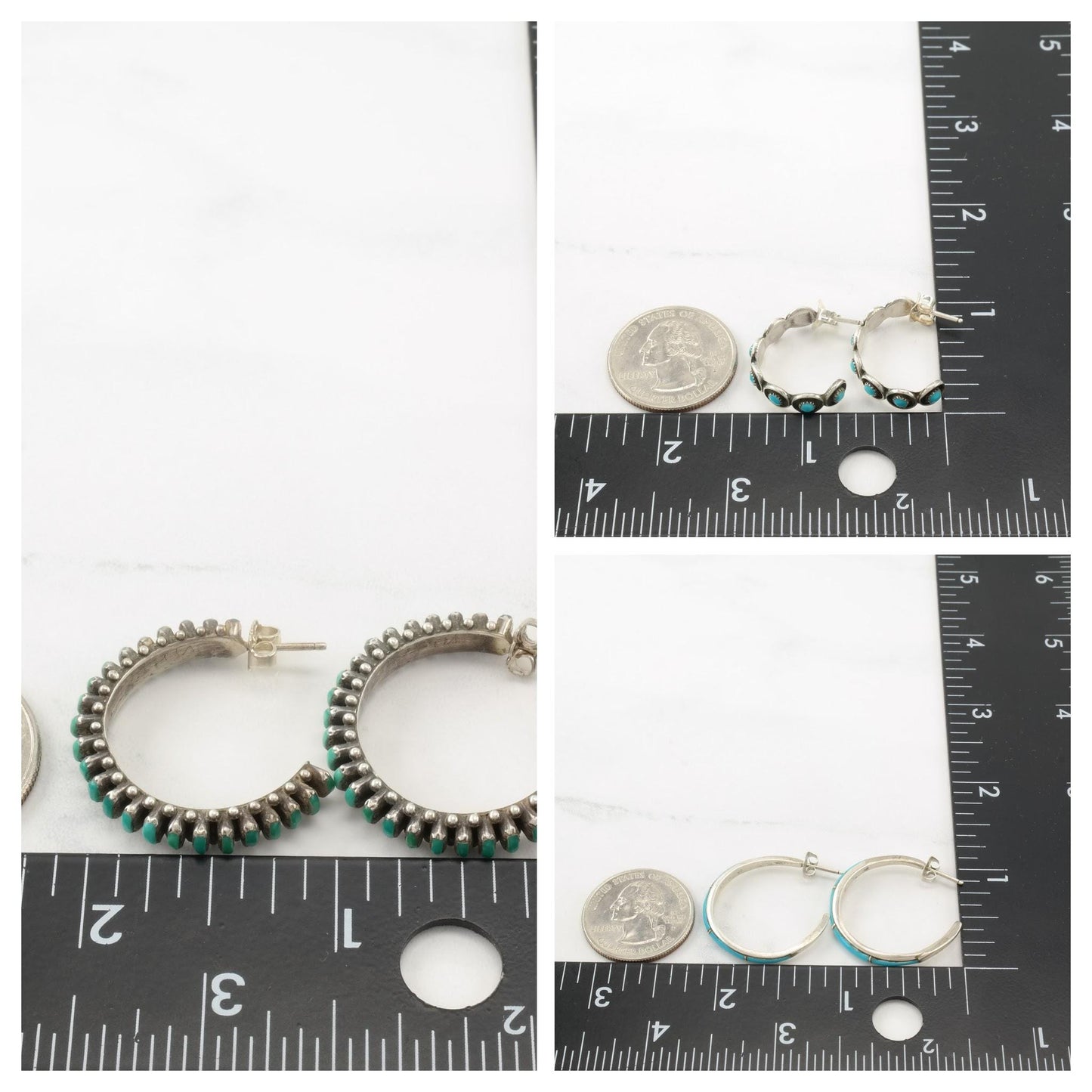 Choice of Vintage Native American Turquoise Cluster & Inlay Sterling Silver Hoop/Stud Earrings