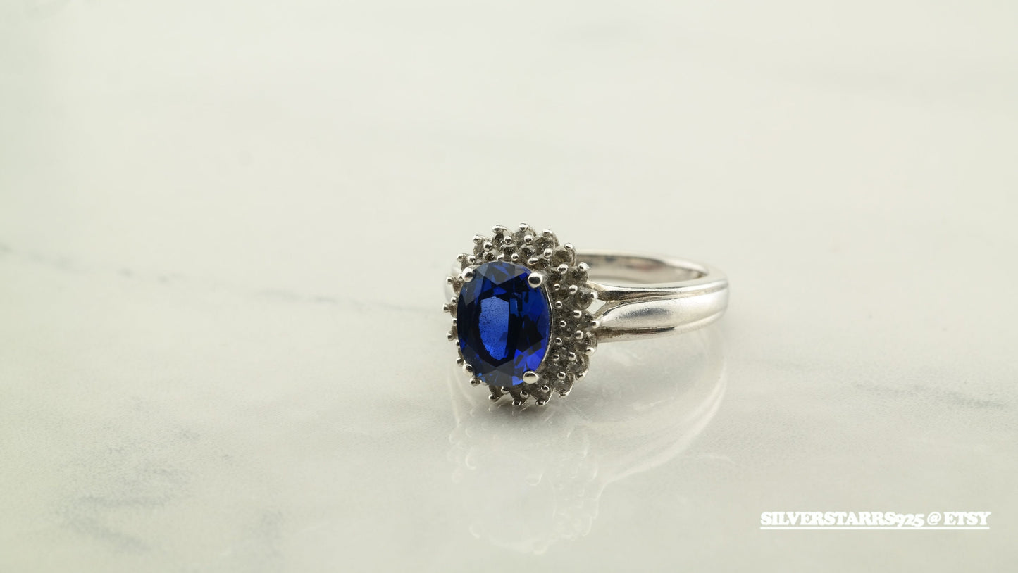 Sterling Silver Ring Lab Sapphire Blue Size 7