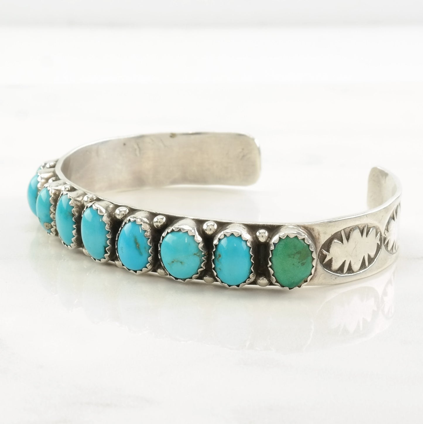 Southwest Sterling Silver Cuff Bracelet Turquoise, Row