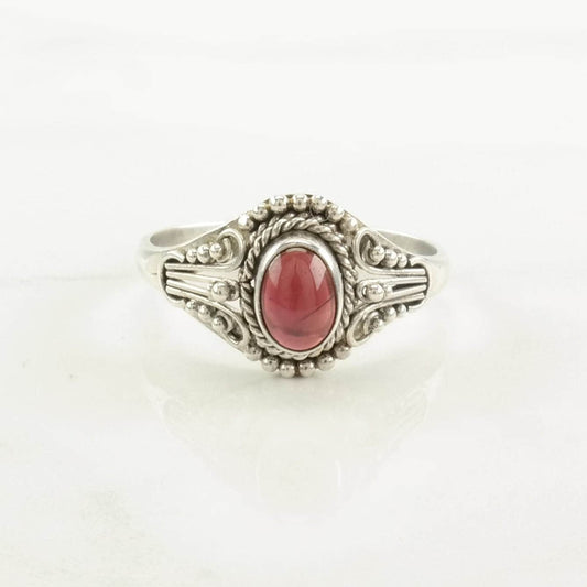 Sterling Silver Ring, Garnet Red Size 9 1/2