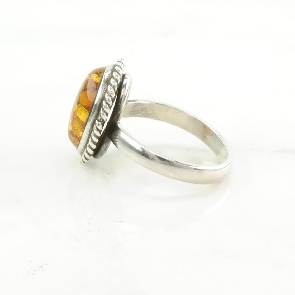 Sterling Silver Ring Amber Rope Detail Orange Size 6 1/2