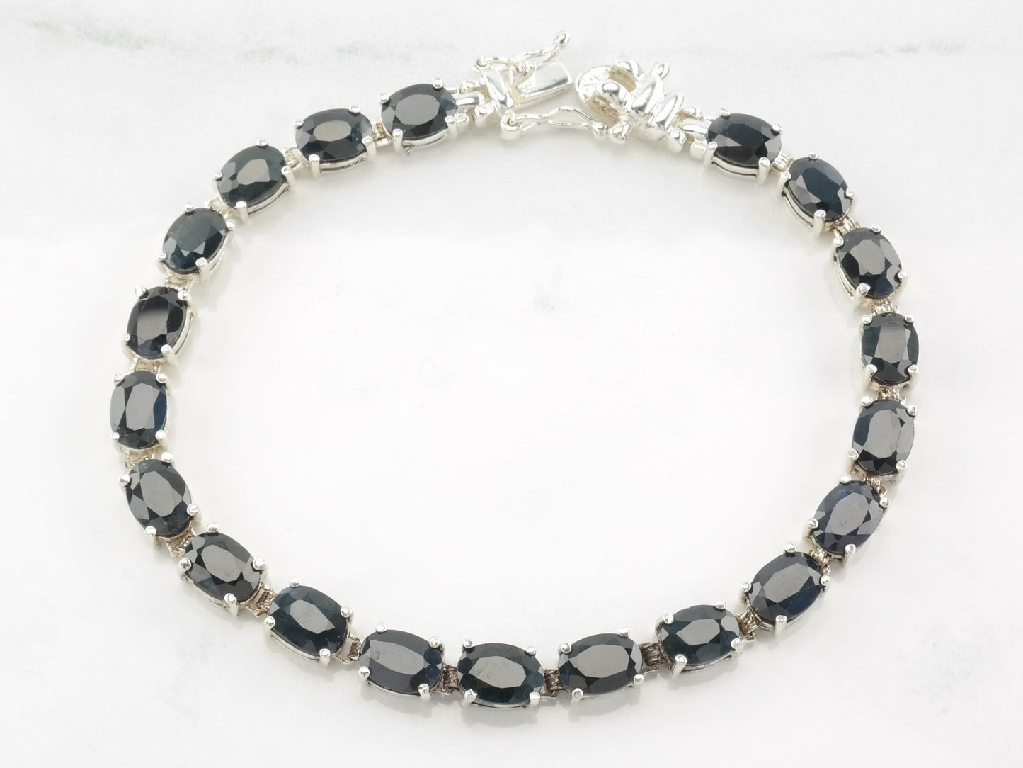 Sterling Silver Line Bracelet Dark Blue Sapphire