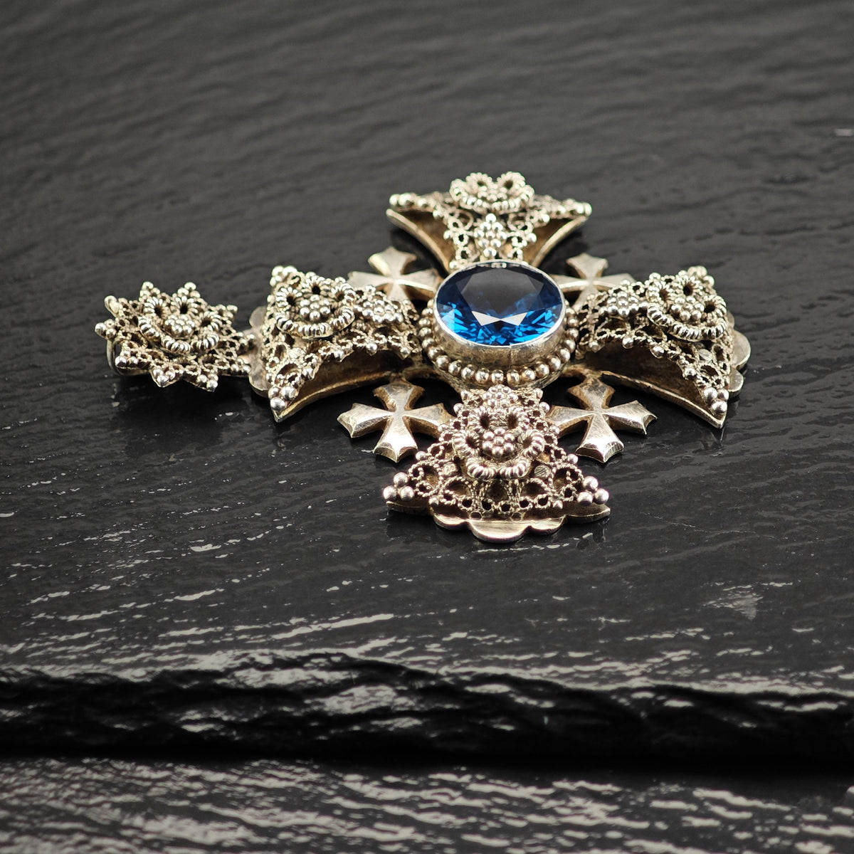 Jerusalem Cross Pendant Synthetic Spinel Sterling Silver P3154