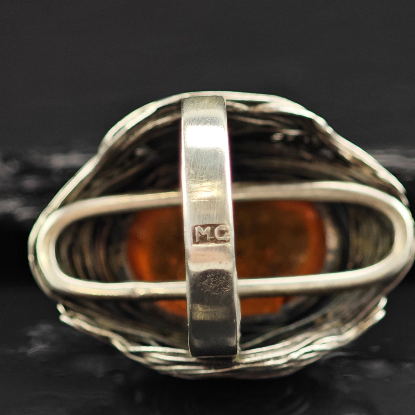 Oval Amber Wire Design Sterling Silver Ring Sz 7 R6589