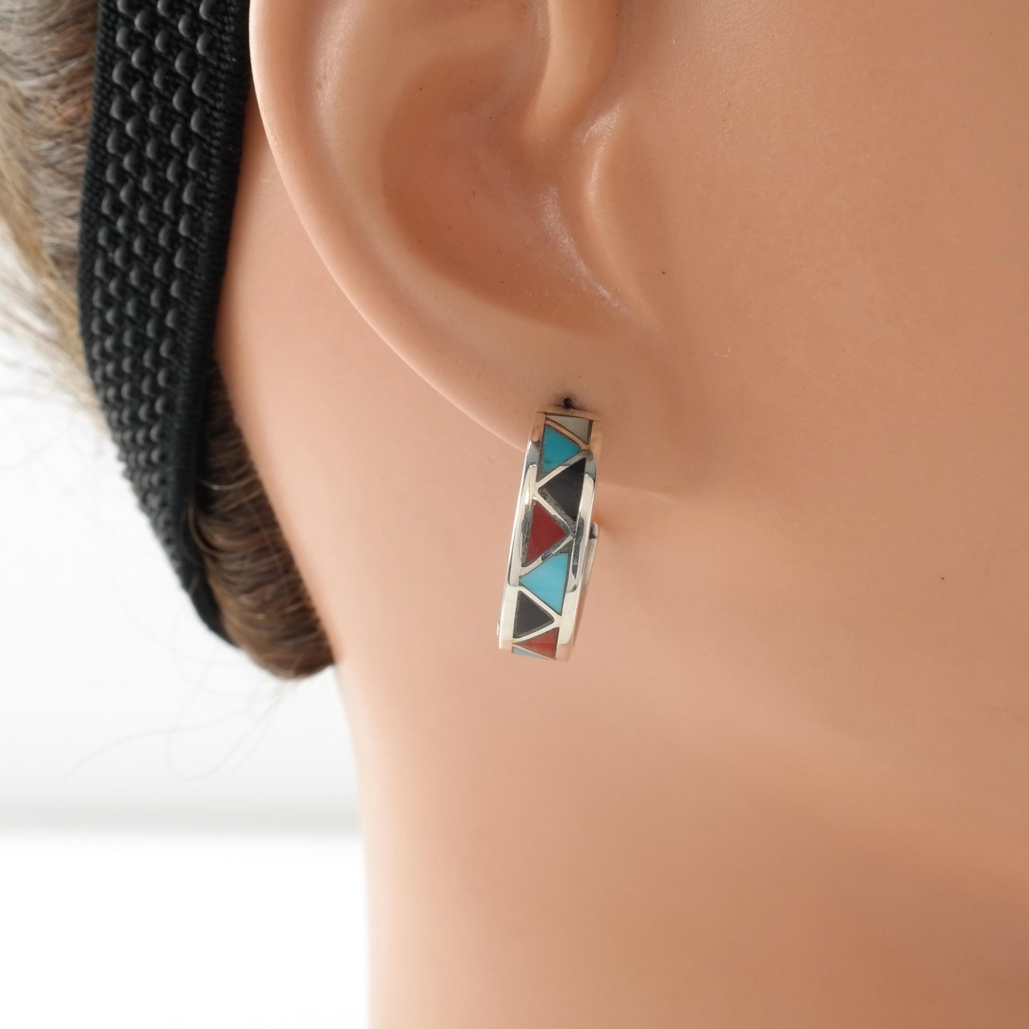 Southwest Vintage C Hoop Earrings Sterling Silver Stud