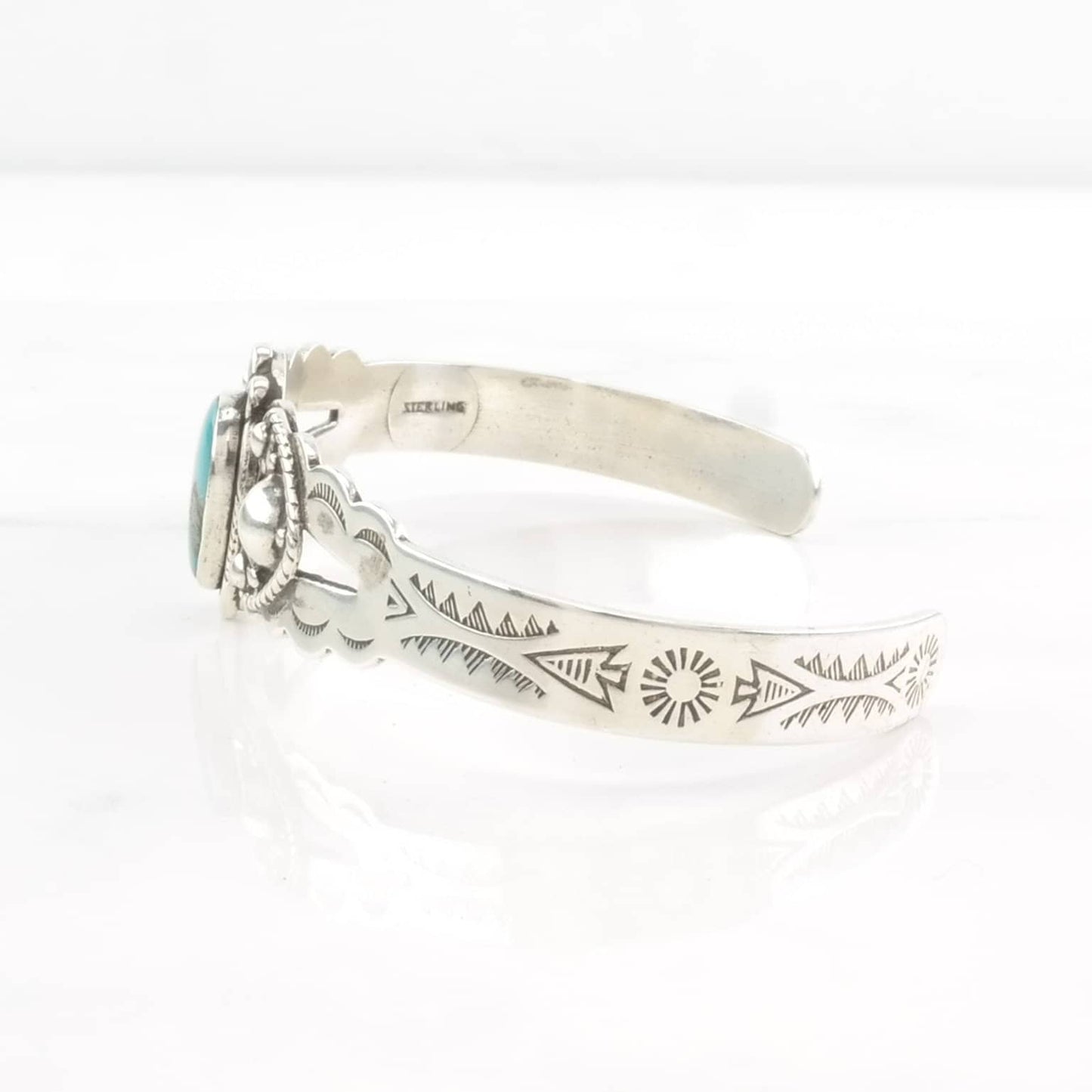 Vintage Cuff Bracelet Native American Sterling Silver Blue Turquoise Floral