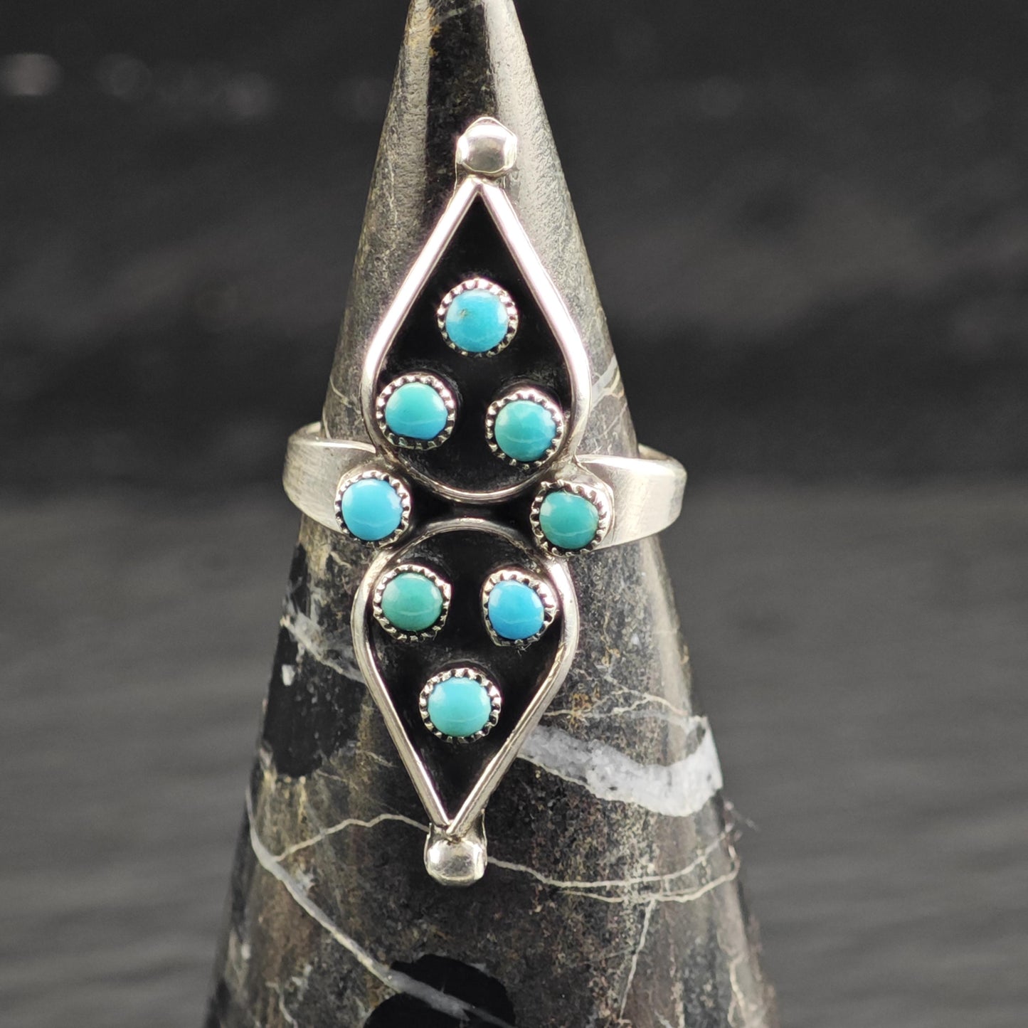 Vintage Zuni Petit Point Turquoise Sterling Silver Ring Sz 7 R6648
