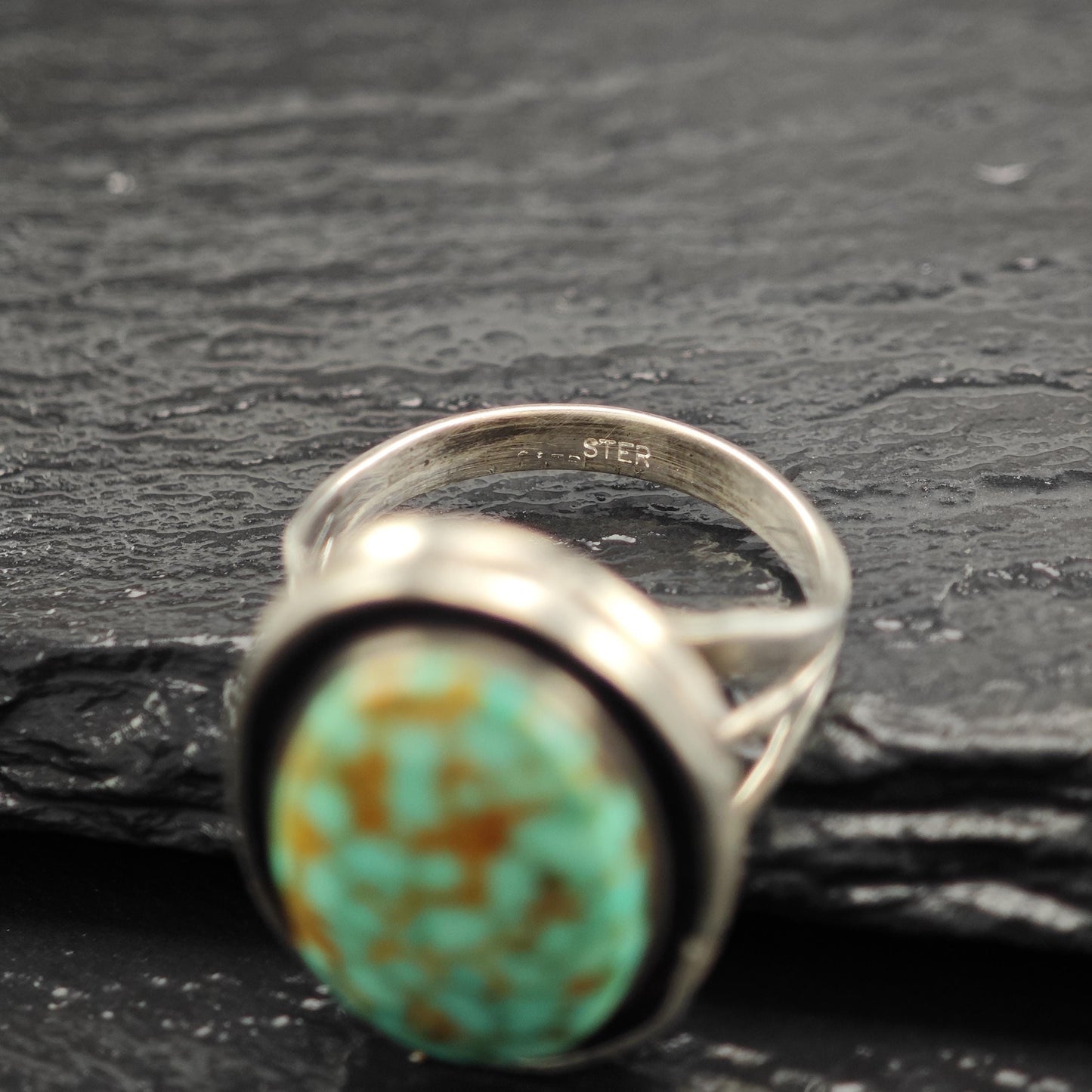 Turquoise #8 Shadowbox Oval Ring Sterling Silver
